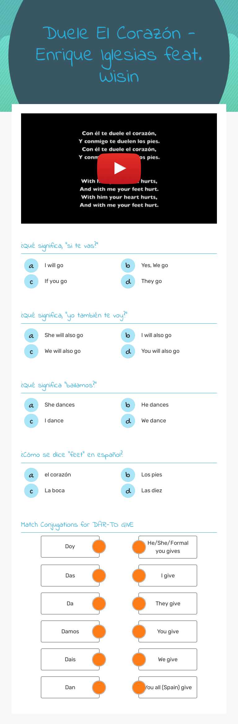 Duele El Corazón - Enrique Iglesias feat. Wisin worksheet preview image