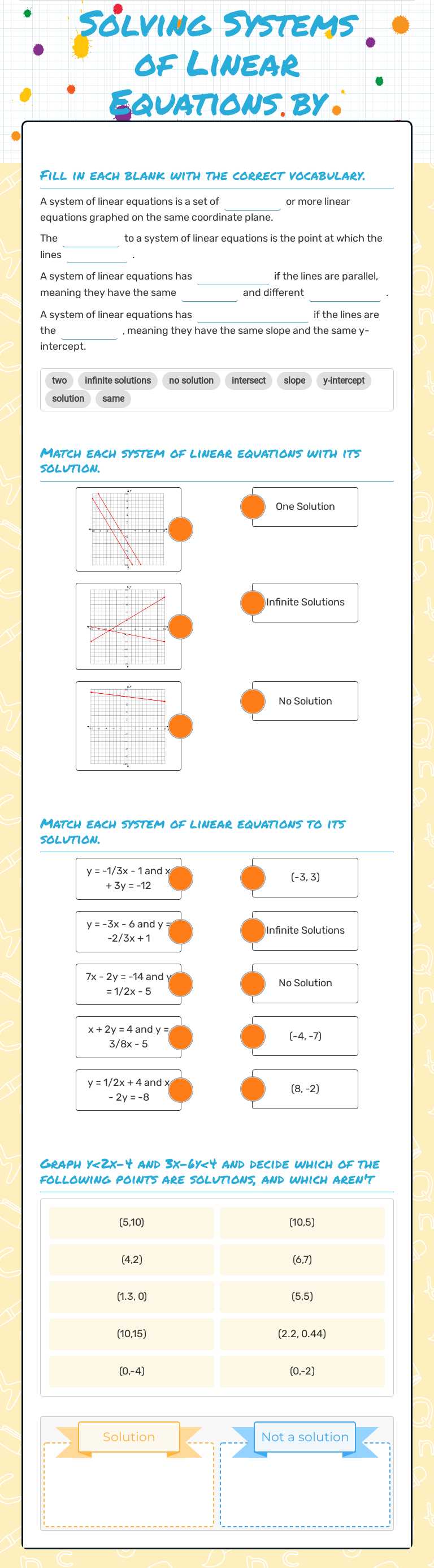 Solving Systems of Linear Equations by Graphing worksheet preview image