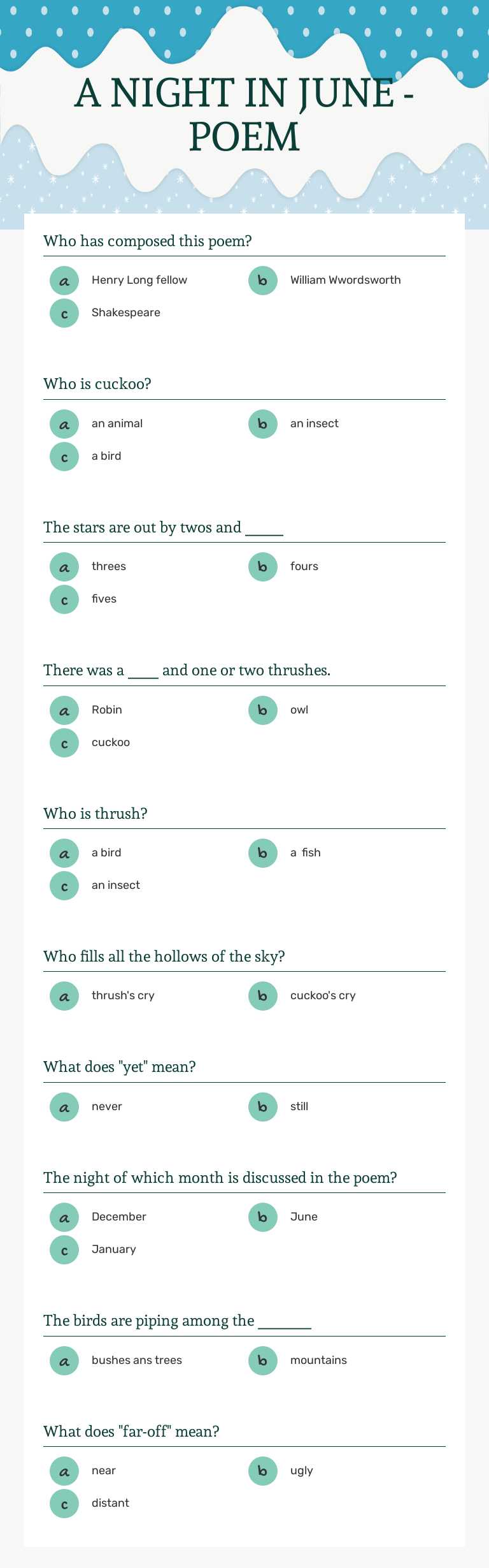 A NIGHT IN JUNE - POEM worksheet preview image