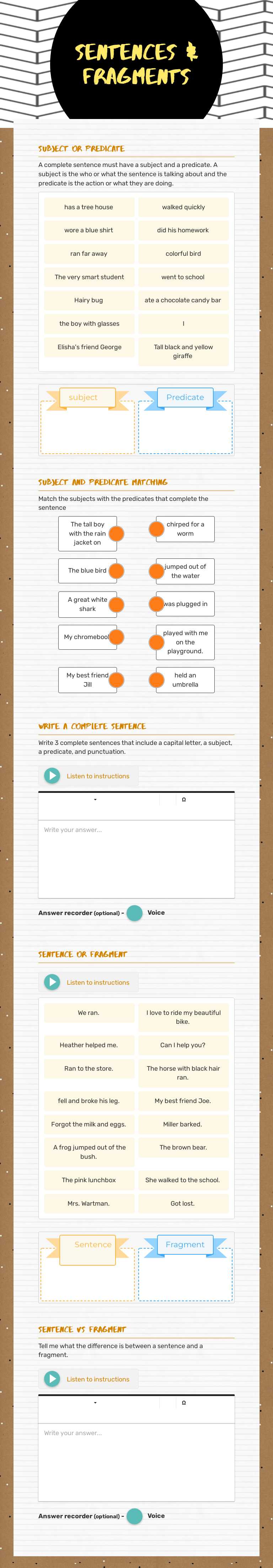 Sentences & Fragments Grade 4 worksheet preview