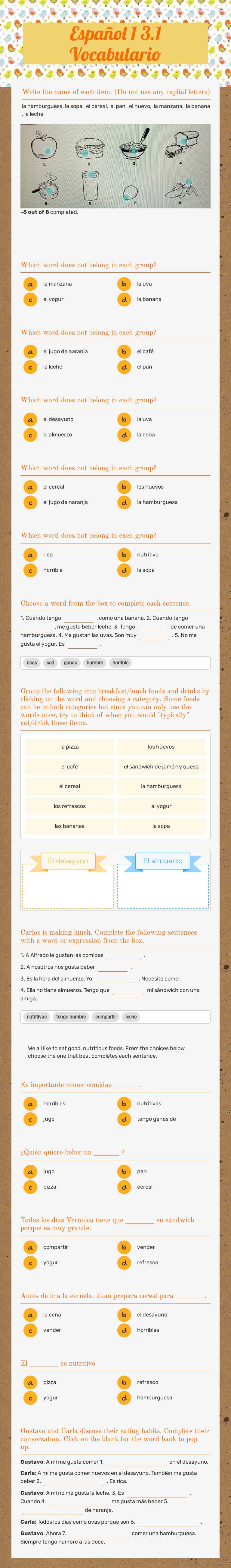Español 1 3.1 Vocabulario Grade 9 worksheet preview
