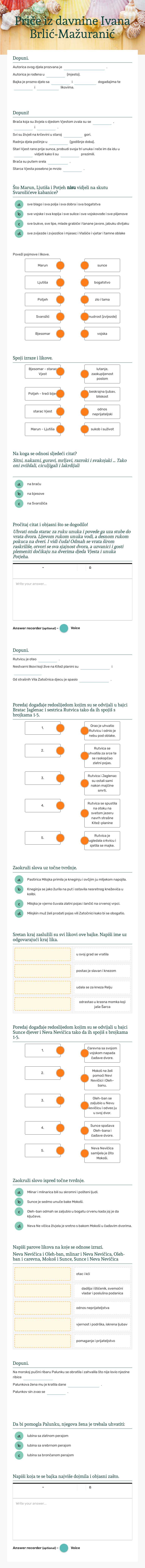 Priče iz davnine     
Ivana Brlić-Mažuranić Grade 6 worksheet preview