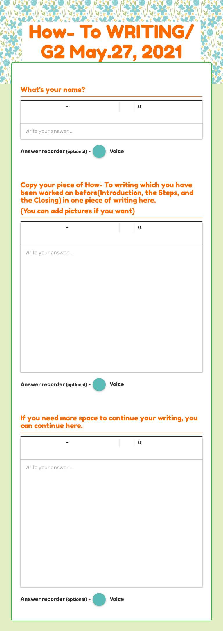 How- To WRITING/ G2     May.27, 2021 worksheet preview image