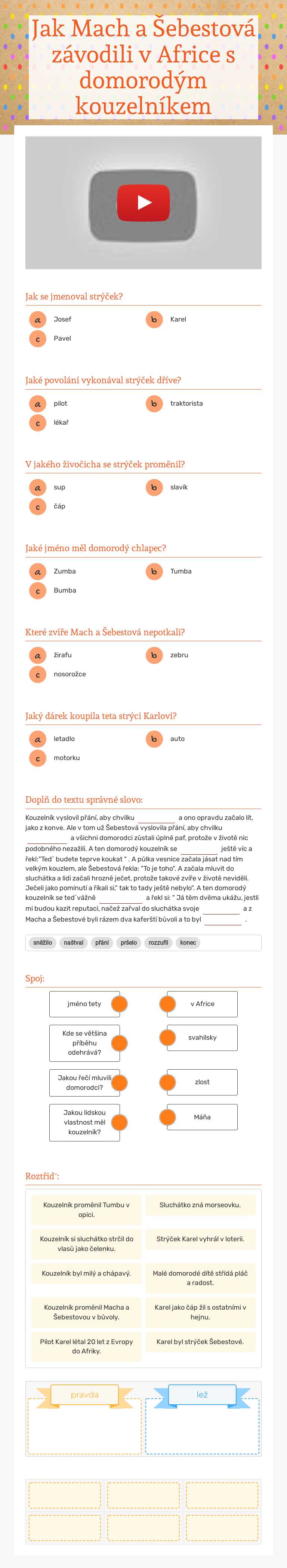 Jak Mach a Šebestová závodili v Africe s domorodým kouzelníkem Grade 3 worksheet preview