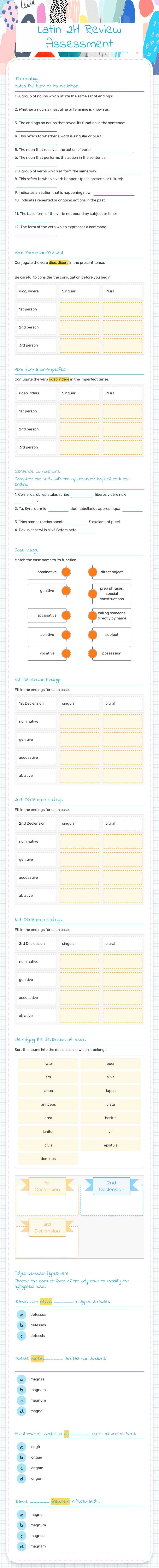 Latin 2H Review Assessment worksheet preview image