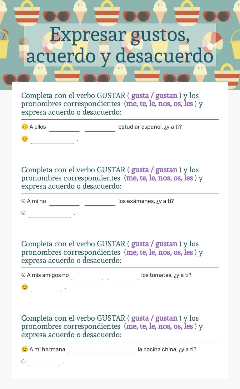 Expresar gustos, acuerdo y desacuerdo Other worksheet preview