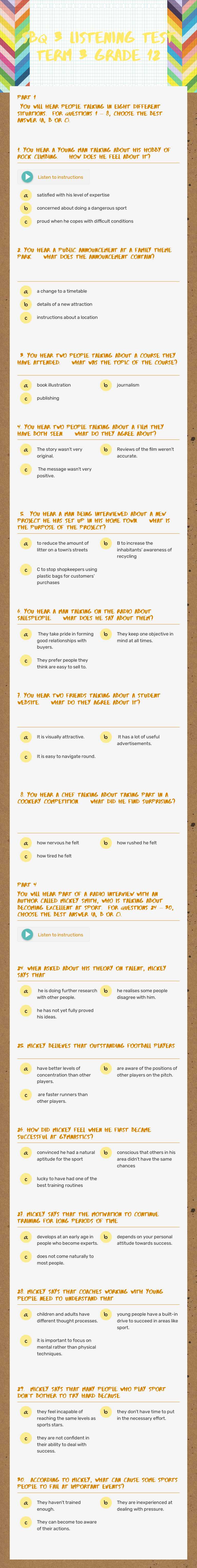 SBQ 3 listening test TERM 3 GRADE 12 worksheet preview image
