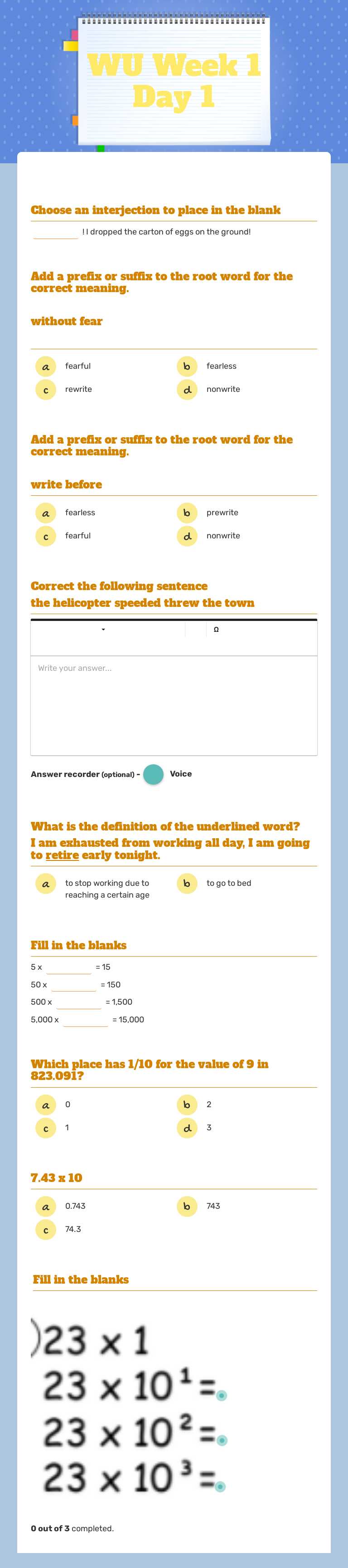 WU Week 1 Day 1 Grade 5 worksheet preview