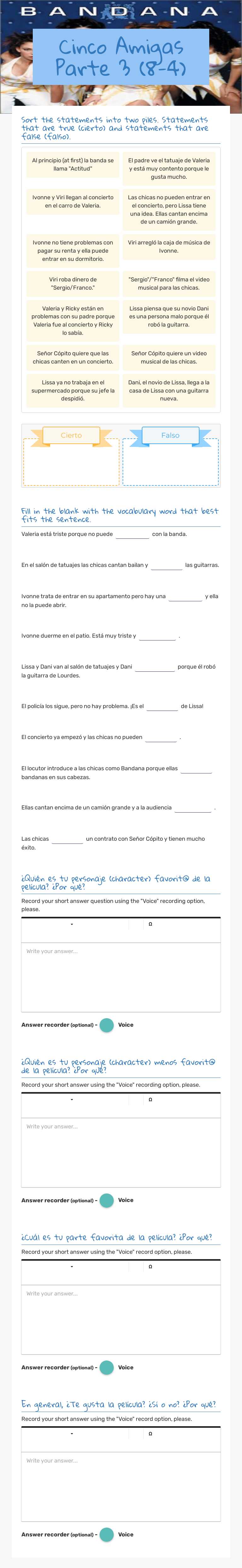 Cinco Amigas Parte 3 (8-4) worksheet preview image