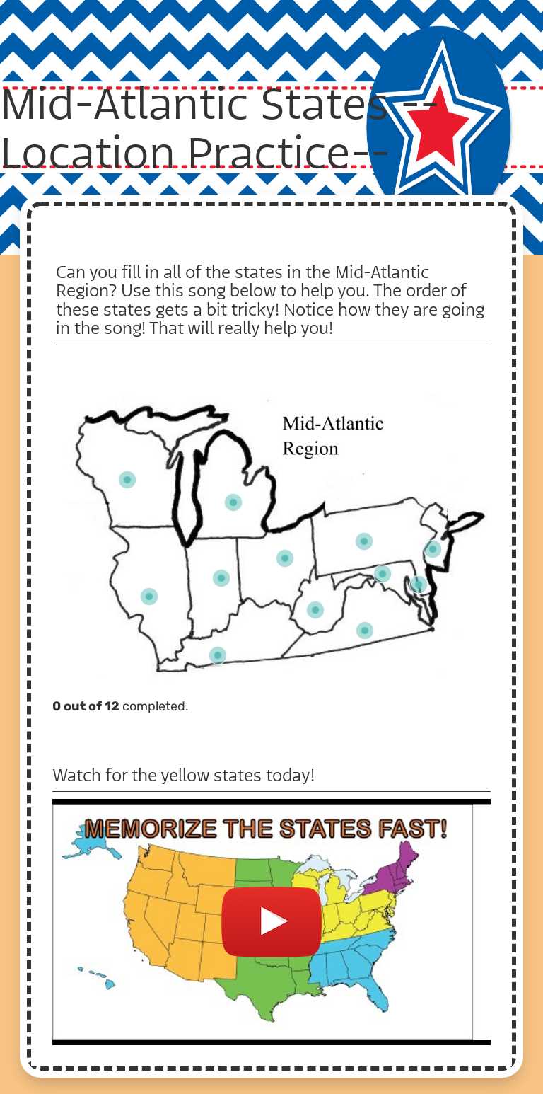 Mid-Atlantic States                                           --Location Practice-- worksheet preview image