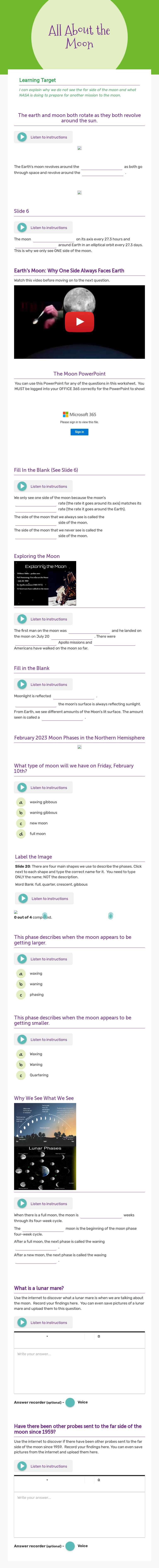 All About the Moon worksheet preview image