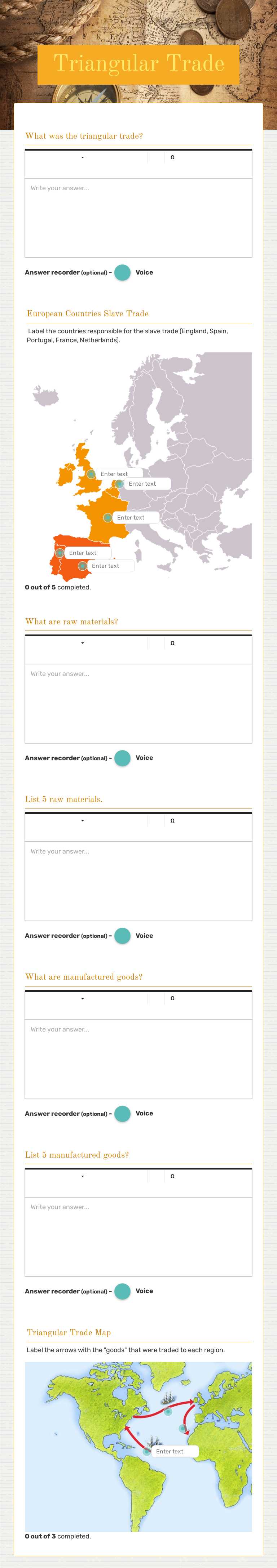Triangular Trade Grade 8 worksheet preview