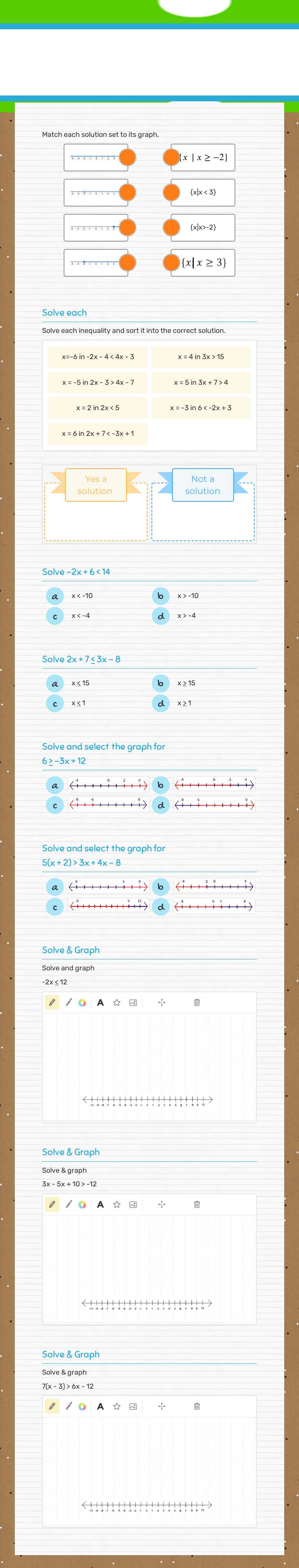 Solving Inequalities: 
Solutions & Graphs Grade 8 worksheet preview