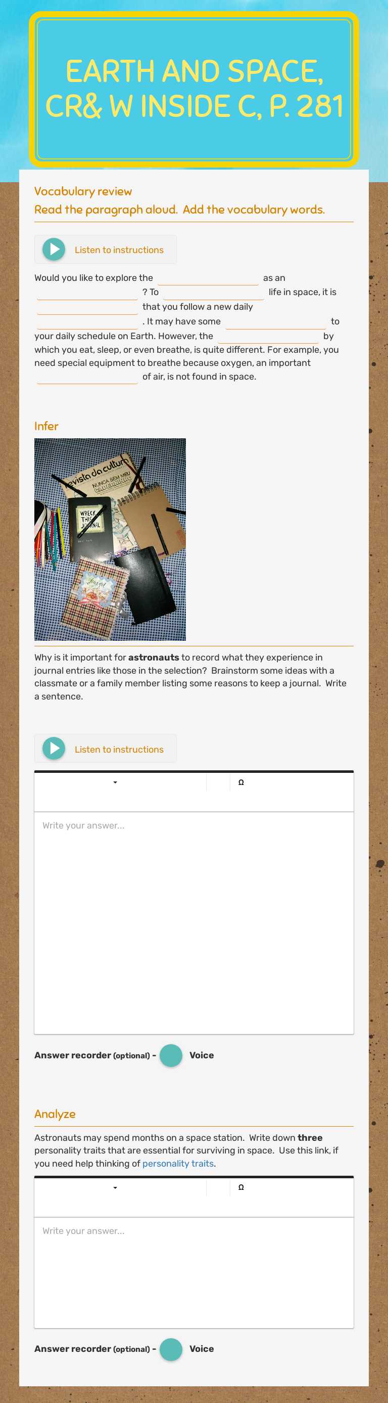 EArth and space, Cr& W inside C, p. 281 worksheet preview image
