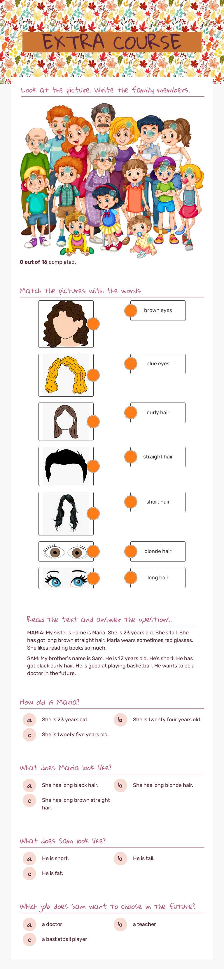 EXTRA COURSE worksheet preview image