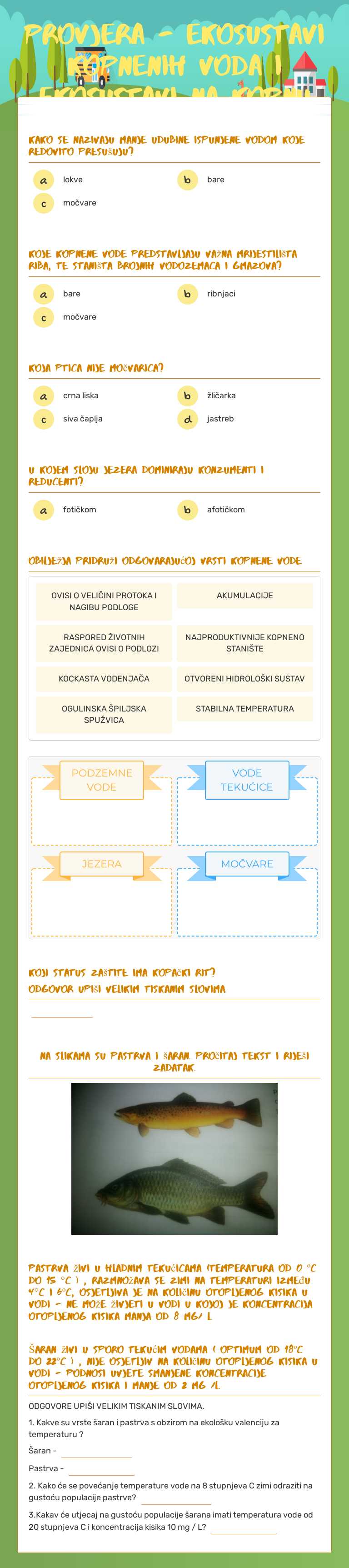 PROVJERA - Ekosustavi KOPNENIH VODA I EKOSUSTAVI NA KOPNU worksheet preview image