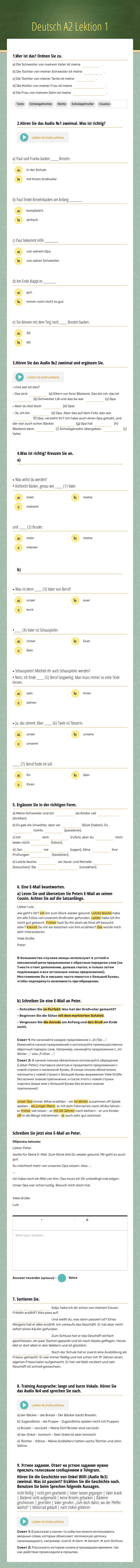 Deutsch A2 Lektion 1 worksheet preview image