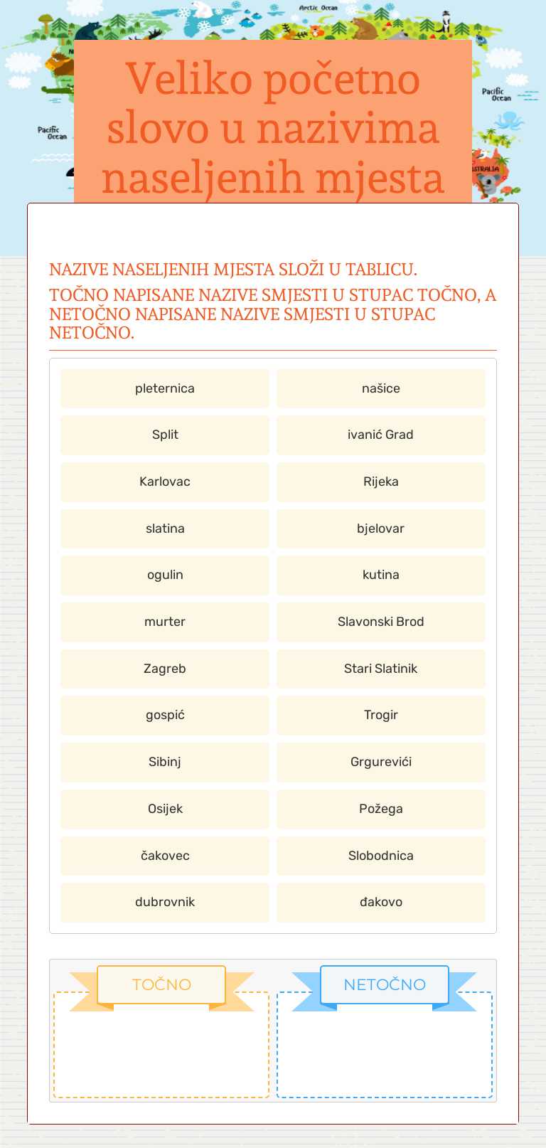 Veliko početno slovo u nazivima naseljenih mjesta worksheet preview image