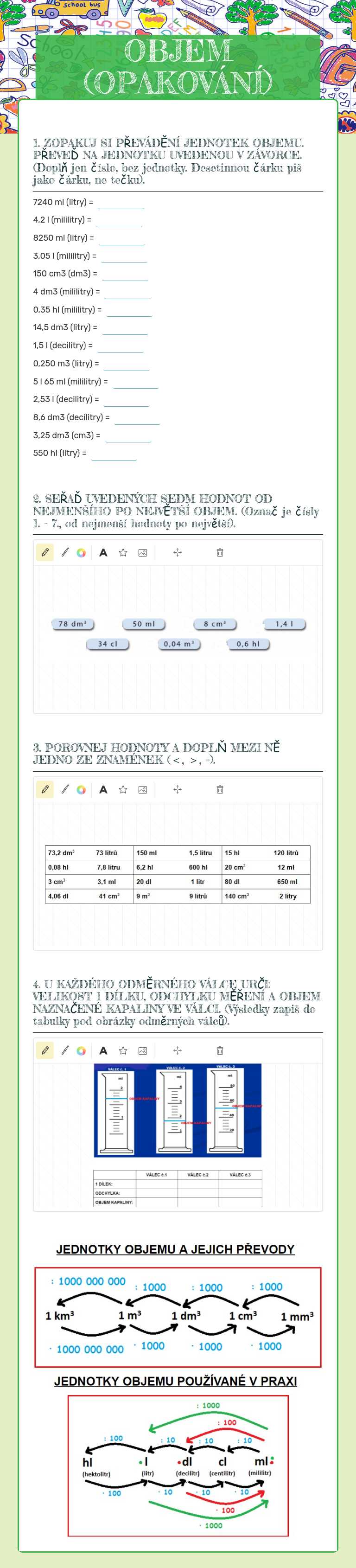 OBJEM (OPAKOVÁNÍ) worksheet preview image