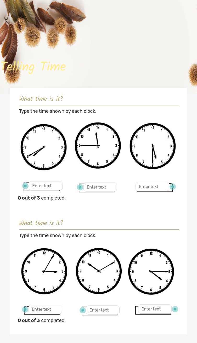 Telling Time worksheet preview image