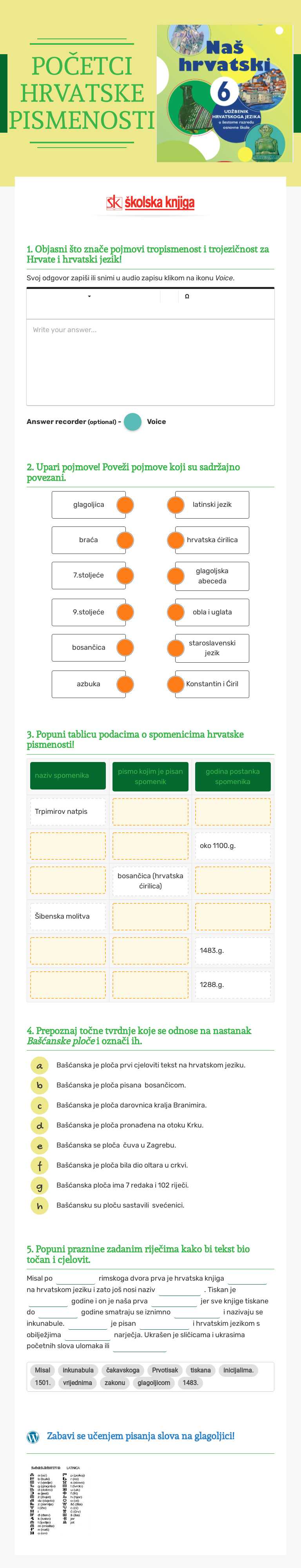 POČETCI HRVATSKE PISMENOSTI Grade 6 worksheet preview