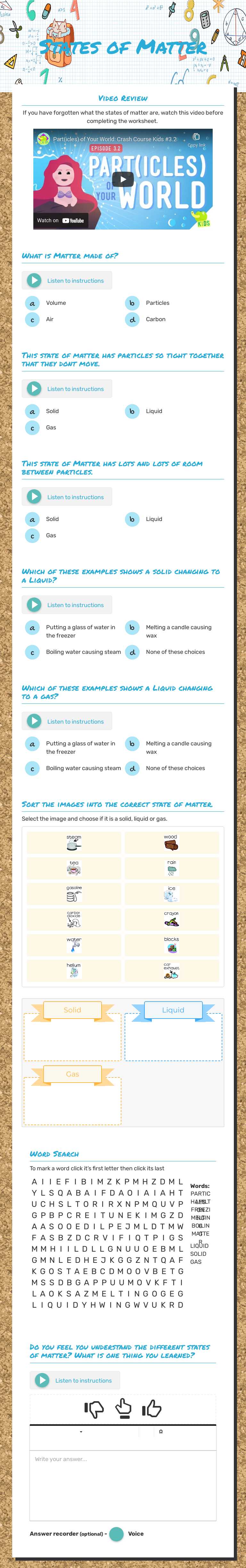 States of Matter worksheet preview image