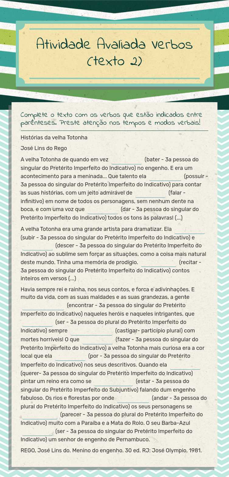 Atividade Avaliada
Verbos (texto 2) worksheet preview image