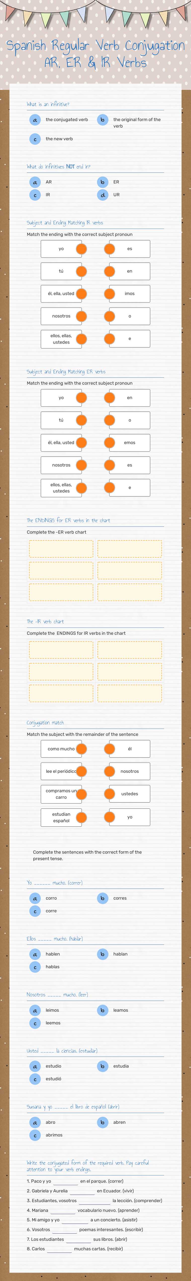 Spanish Regular Verb Conjugation
AR, ER & IR Verbs worksheet preview image