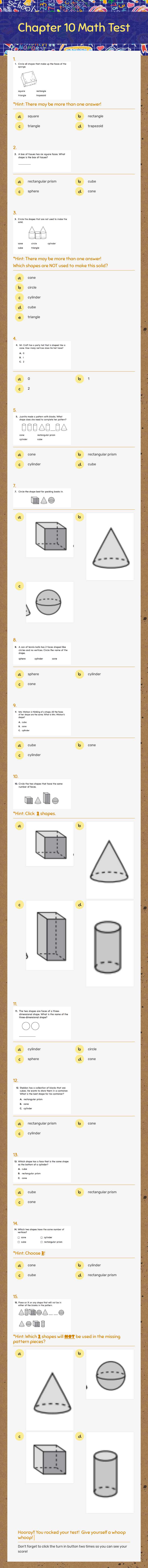 Chapter 10 Math Test worksheet preview image