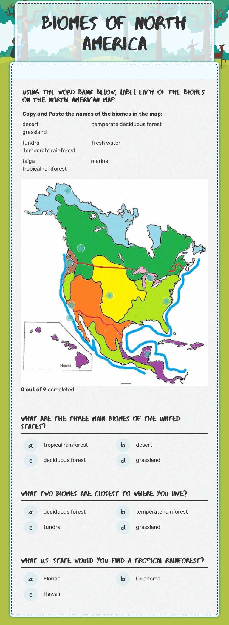 Biomes of North America worksheet preview image