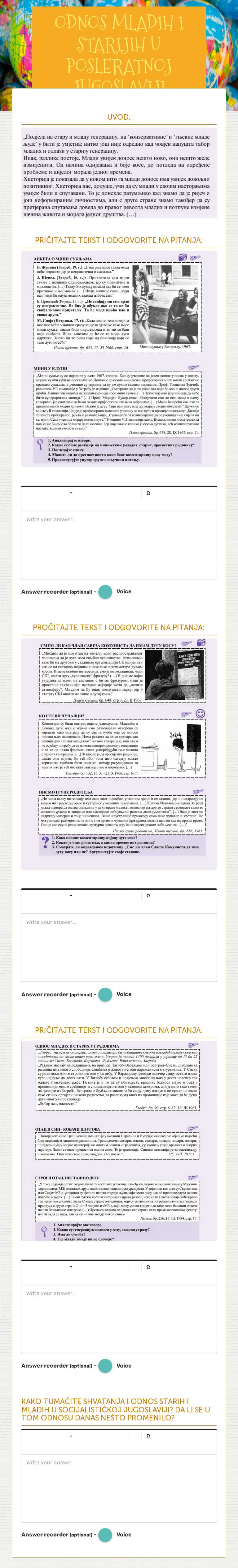 ODNOS MLADIH I STARIJIH U POSLERATNOJ JUGOSLAVIJI Grade 10 worksheet preview