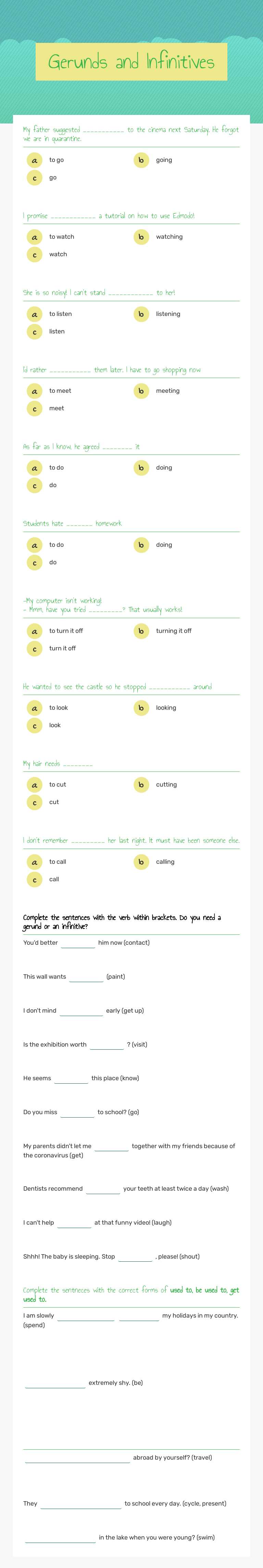 Gerunds and Infinitives worksheet preview image