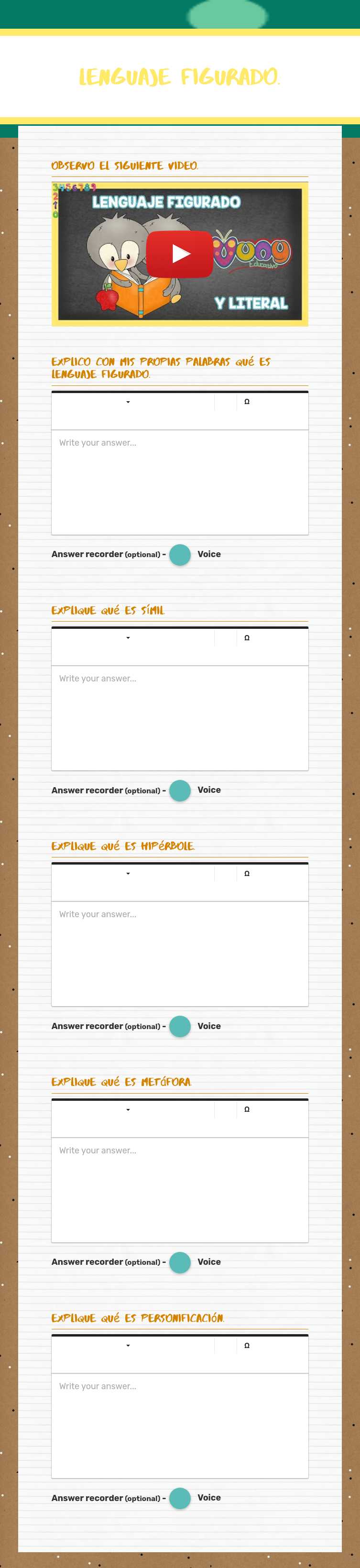 lenguaje figurado. worksheet preview image