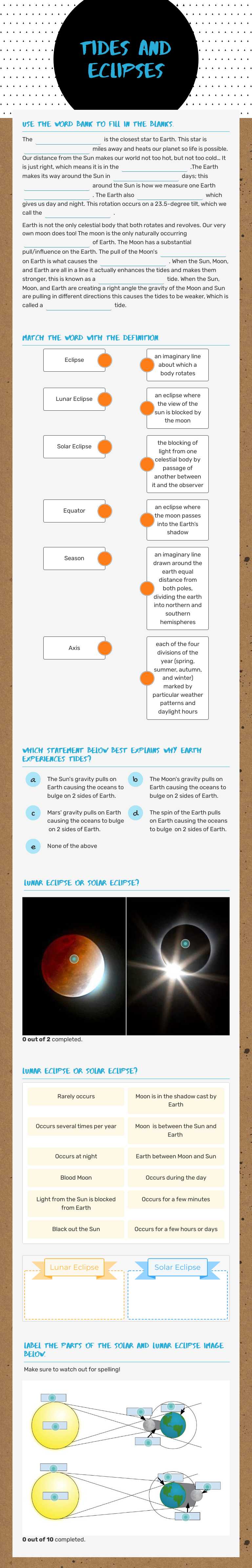 Tides and Eclipses worksheet preview image