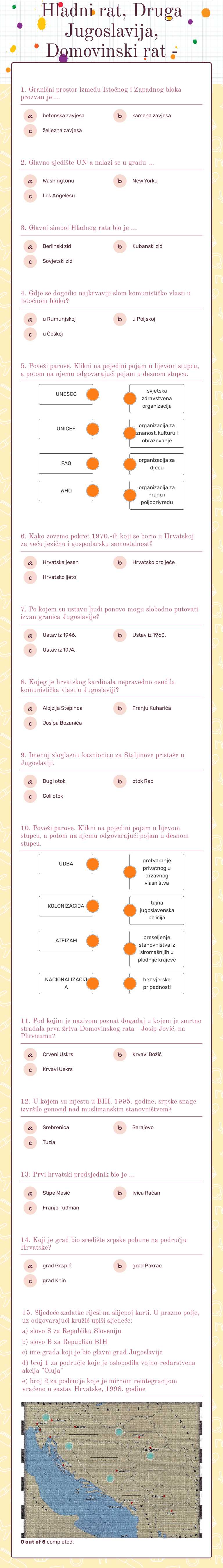 Hladni rat, Druga Jugoslavija, Domovinski rat - grupa P worksheet preview image