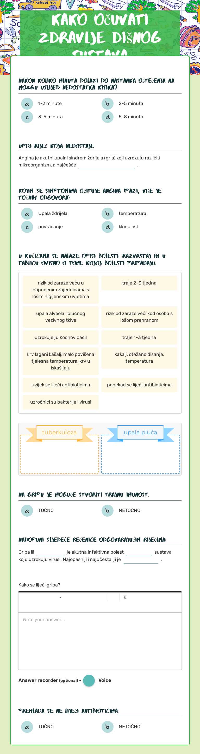 Kako očuvati zdravlje dišnog sustava worksheet preview image