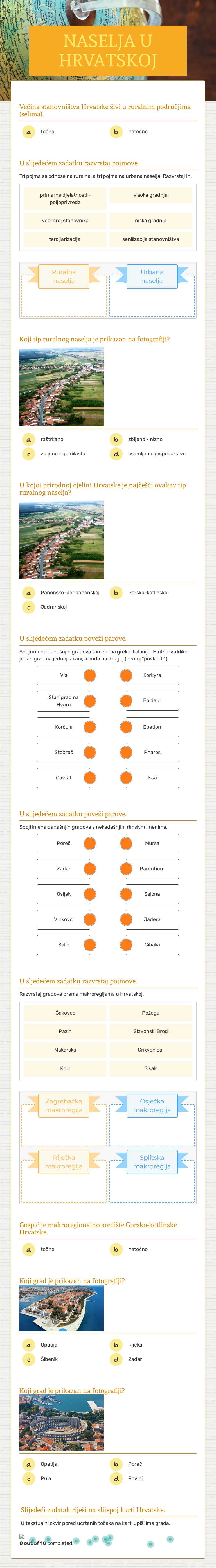 NASELJA U HRVATSKOJ Grade 12 worksheet preview