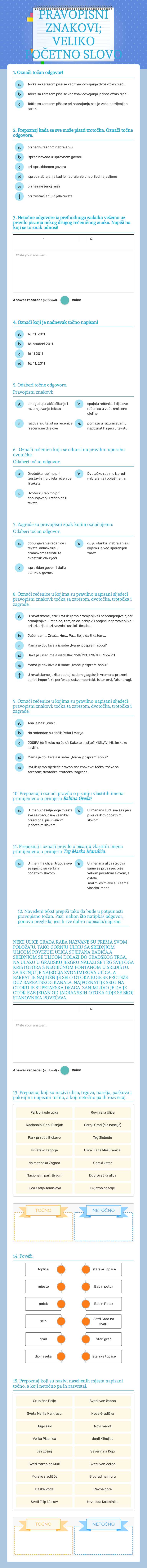 PRAVOPISNI ZNAKOVI; VELIKO POČETNO SLOVO worksheet preview image