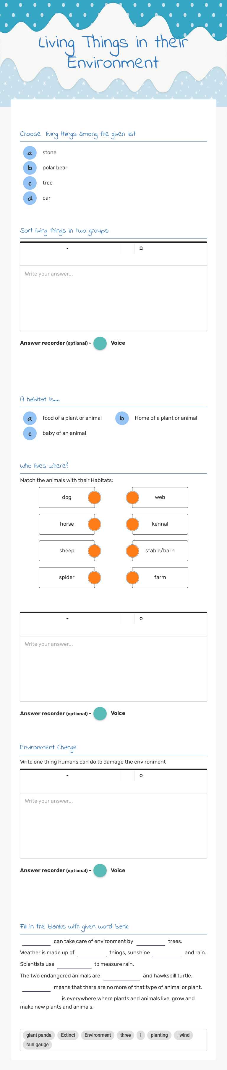 Living Things in their Environment worksheet preview image