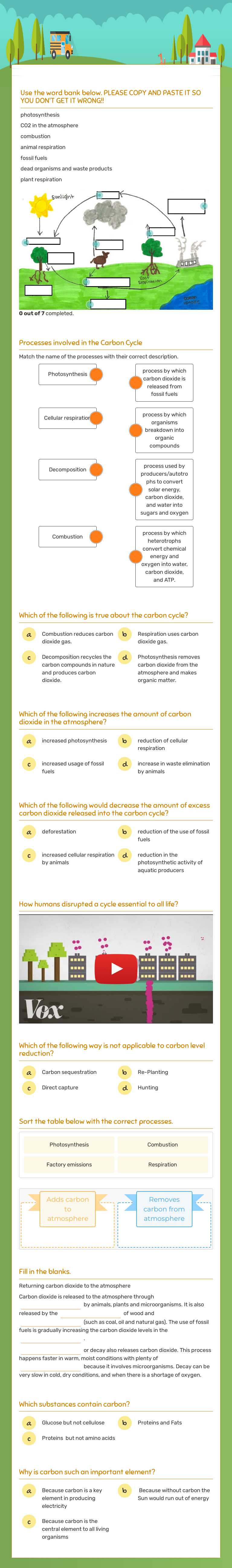 FIS : Carbon CYCLE Grade 9 worksheet preview