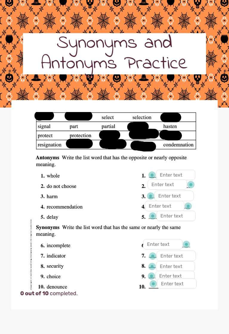 Synonyms and Antonyms Practice worksheet preview image