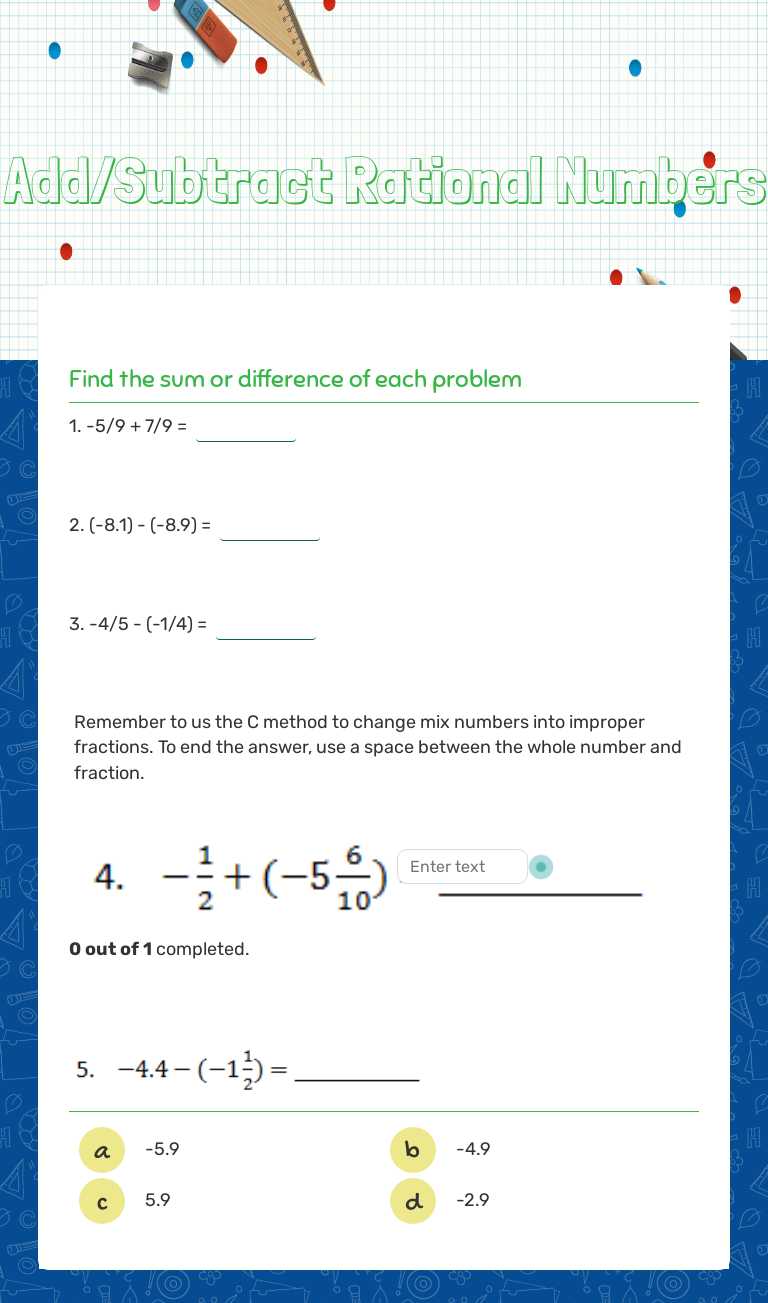 Add/Subtract 
Rational Numbers worksheet preview image