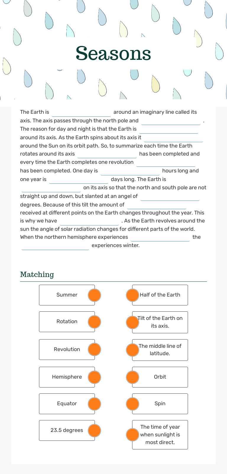 Seasons Grade 5 worksheet preview