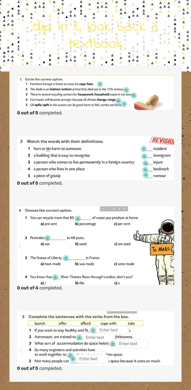 dip in 8, look back 3 textbook worksheet preview image