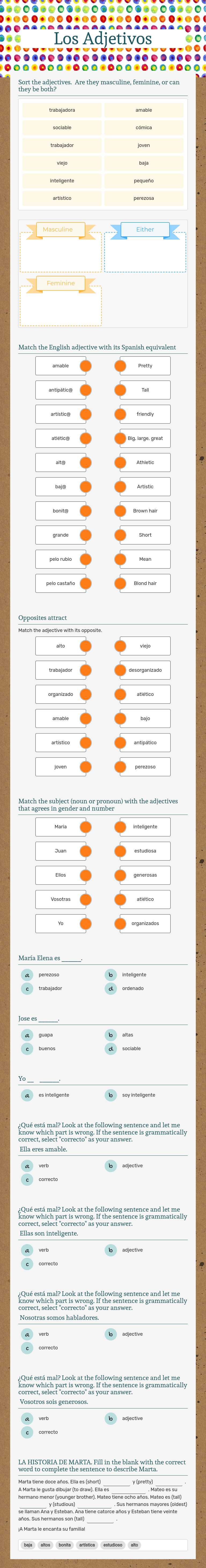Los Adjetivos worksheet preview image