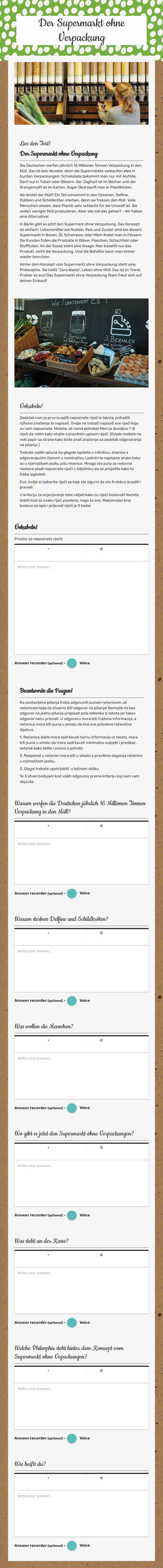 Der Supermarkt ohne Verpackung worksheet preview image