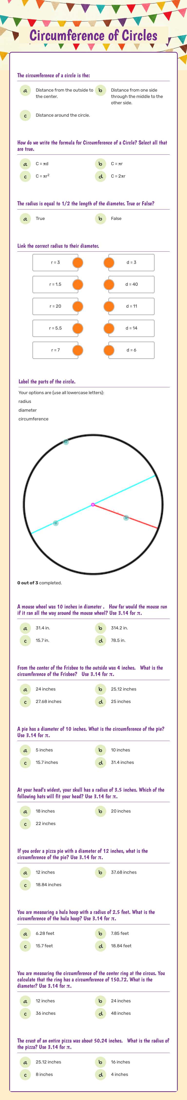 Circumference of Circles worksheet preview image