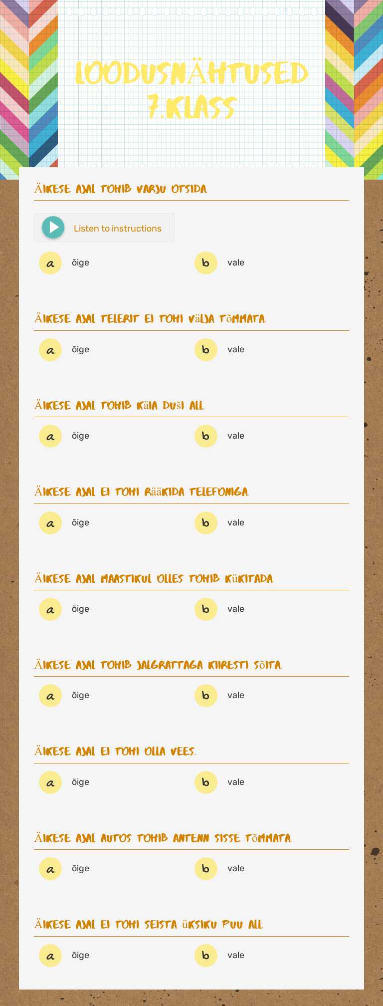 LOODUSNÄHTUSED 7.KLASS worksheet preview image