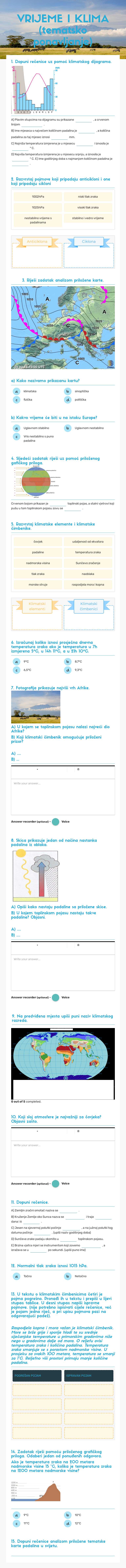 VRIJEME I KLIMA (tematsko ponavljanje) worksheet preview image