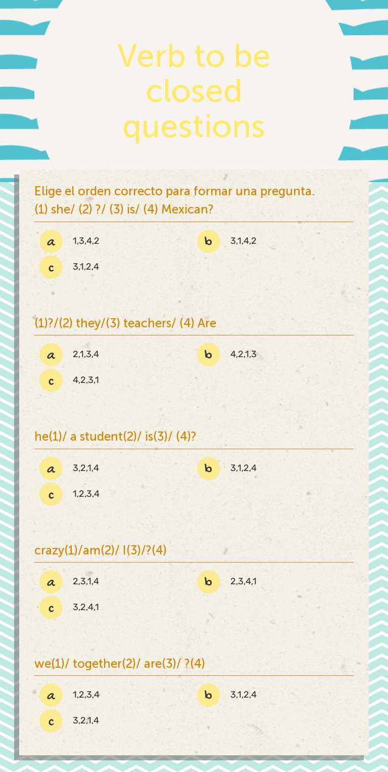 Verb to be closed questions worksheet preview image